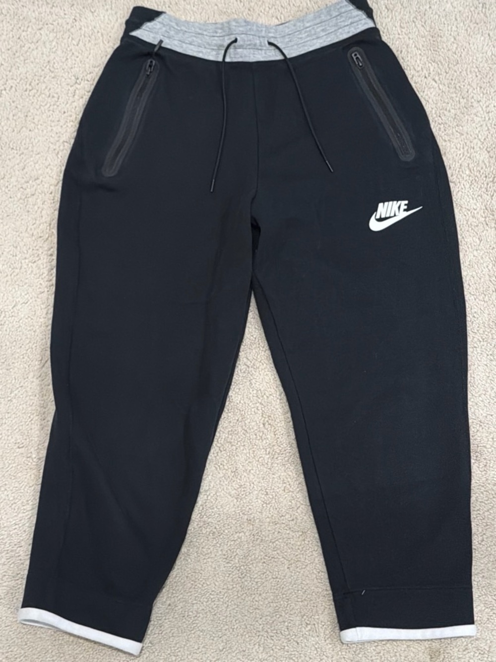 Nike Women’s Black Cropped Sweats with Gray Waistband & White Trim
